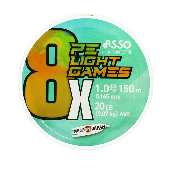 Asso 8X Light Games 2.0 PE 150m Multicolor 8 Örgü İp Misina 0.235 mm 18.14kg Çeker