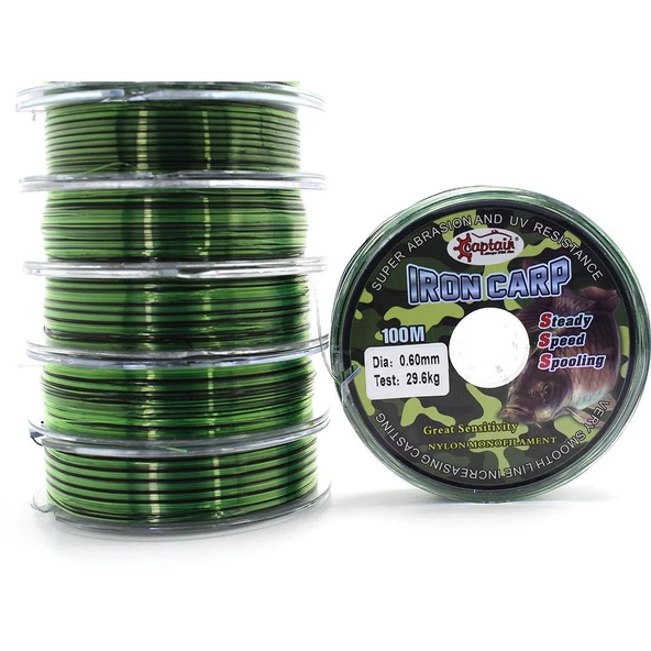 Captain İron Carp 0.30 mm 100m Kamuflaj Monofilament Sazan Misinası 15.60kg Çeker - Resim 2