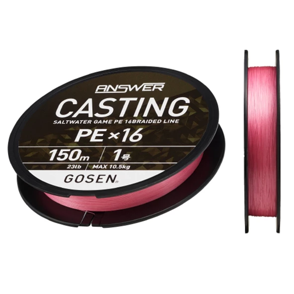 Gosen X16 Casting Answer 1.5 PE 150m Pink 16 Örgü İp Misina 0.205 mm 15kg Çeker