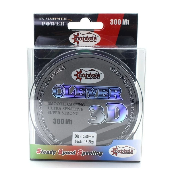 Captain Clever 3D Smooth 0.37 mm 300m Black Camou Monofilament Misina 15.60kg Çeker