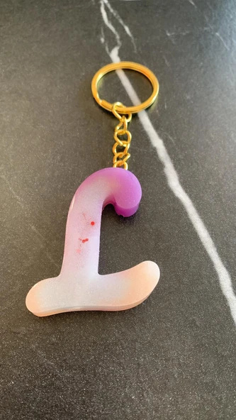 L Harfi Gökkuşağı Renkleri Kırmızı Sim Süsleme Anahtarlık Gold Aksesuarlı El Yapımı Epoksi - Resim 8