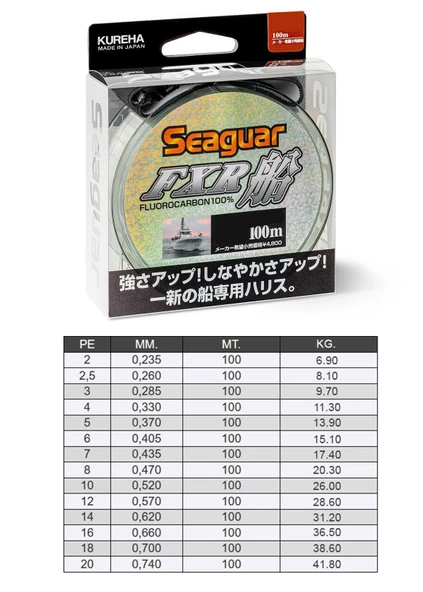 Seaguar FXR Fune 0.435 mm 100m %100 Fluoro Carbon Misina 17.40kg Çeker - 2