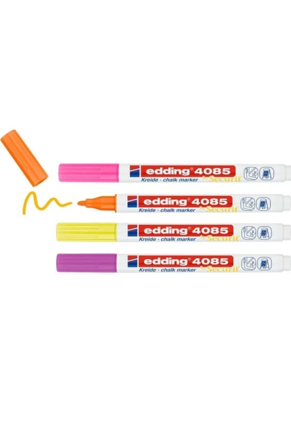 Edding 4085 Kara Tahta ve Cam Için Likit Sıvı Tebeşir Kalemi Seti 4'lü Blister Fosforlu