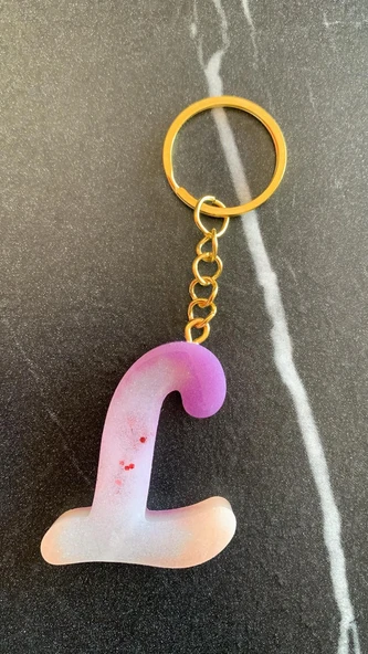 L Harfi Gökkuşağı Renkleri Kırmızı Sim Süsleme Anahtarlık Gold Aksesuarlı El Yapımı Epoksi - Resim 6