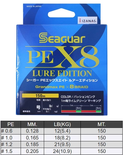 Seaguar Lure Edition 1.0 PE 150m Multicolor 8 Örgü İp Misina 0.165 mm 9.1kg Çeker - 3