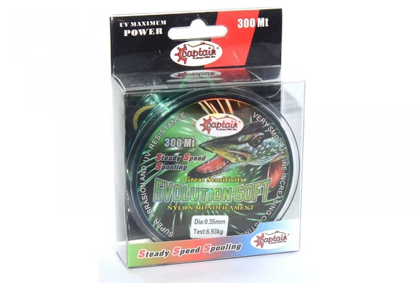Captain Evolution Soft 0.35 mm 300m Yeşil Monofilament Misina 15.60kg Çeker
