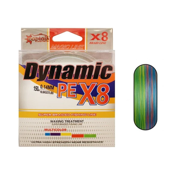 Captain Dynamic Soft PE 0.14 mm 150m Multicolor 8 Örgü İp Misina 16.78kg Çeker
