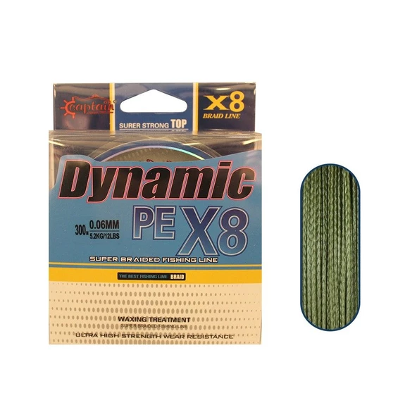 Captain Dynamic PE 0.08 mm 300m Yeşil 8 Örgü İpi Misina 7.2kg Çeker