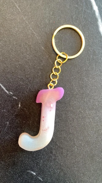 J Harfi Gökkuşağı Renkleri Kırmızı Sim Süsleme Anahtarlık Gold Aksesuarlı El Yapımı Epoksi - 4