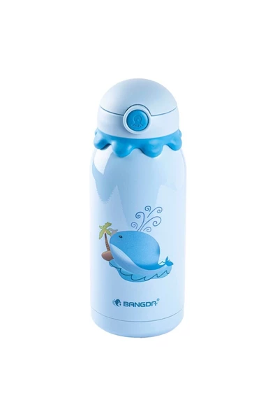 BANGDA MAVİ PASLANMAZ ÇELİK YUNUS DESENLİ ÇANTALI ÇOCUK TERMOSU 600ML - 2