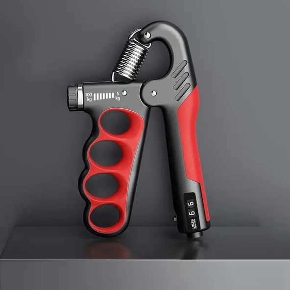 Valkyrie Sayaçlı Ergonomik 5-100kg El Yayı Bilek Güçlendirici Fitness Egzersiz Spor Aleti Sayaçlı XL Boy Kırmızı - 3