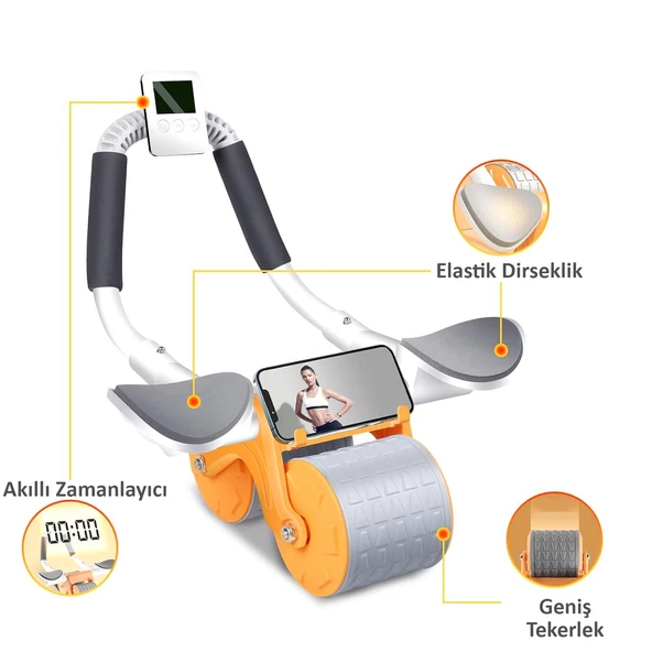 Valkyrie Karın Kası Göbek Eritici Abdominal Ab Roller Telefon Tutuculu Sayaçlı Turuncu - 7