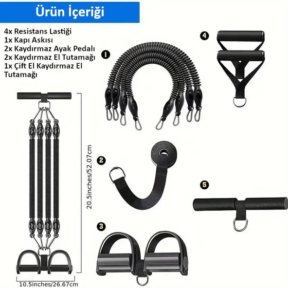 Valkyrie Çok Fonksiyonlu 10 Parça El Ayak Göğüs Kapı Yayı Egzersiz Fitness Spor Seti - 6