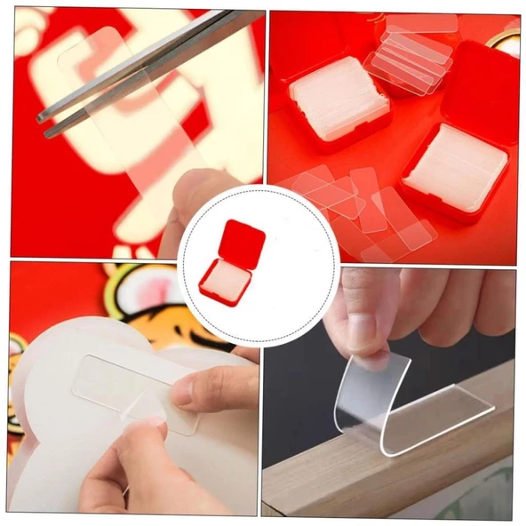 60 Adet Çift Taraflı Yapıştırıcı Bant Şeffaf İz Bırakmayan Duvar Poster Süs Balon Bandı 1 x 4 cm - 8
