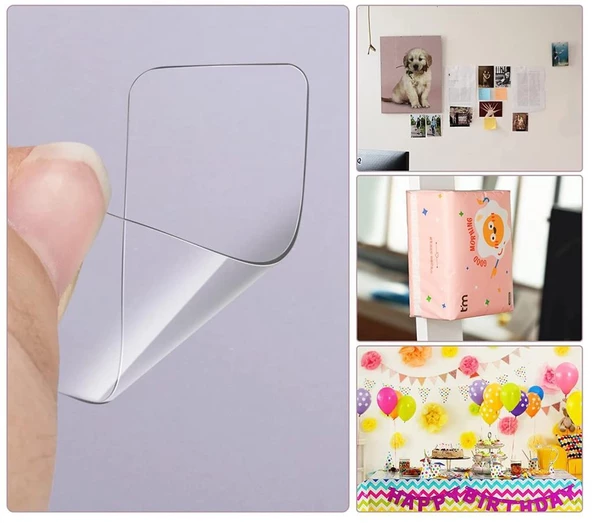 60 Adet Çift Taraflı Yapıştırıcı Bant Şeffaf İz Bırakmayan Duvar Poster Süs Balon Bandı 1 x 4 cm - 5