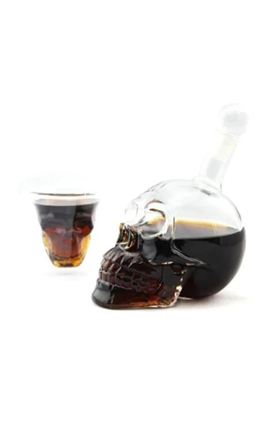 1 Litre Kuru Kafa Cam Şişe Viski Likör Şarap Hediyelik Karaf Kafatası Tasarım Hediye Karafı Şişesi - 3