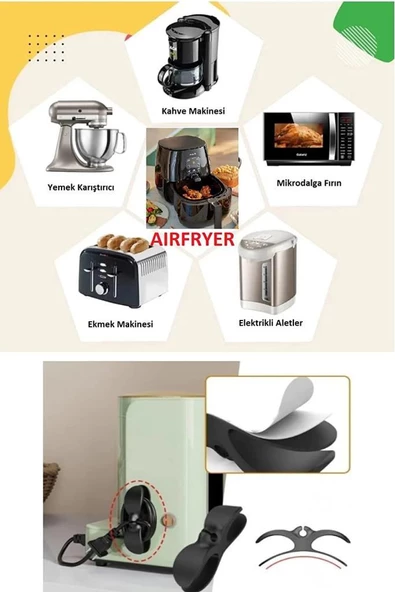 2 li Yapışkanlı Duvar Kablo Sabitleyici Düzenleyici Airfryer Kahve Tost Makinesi Fiş Tutucu Toparlayıcı