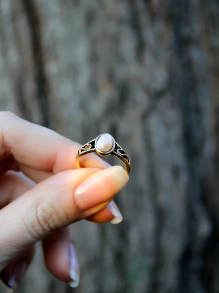 Doğal Taş Aytaşı Doğal Taşlı Ayarlanabilir Antik Kadın Yüzük euy54ay - Resim 3