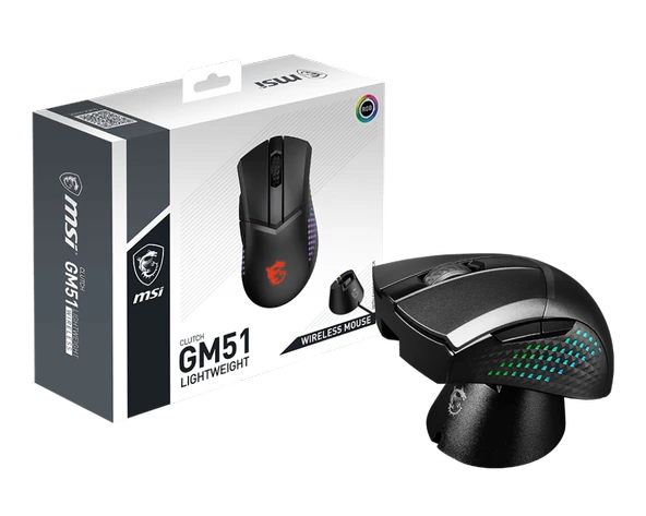 MSI GG CLUTCH GM51 LIGHTWEIGHT 85 GRAM ESPORTS WIRELESS GAMING MOUSE MAX 26000 DPI 1MS PIXART PAW-3395 OPTIK SENSOR OMRON SWITCH RGB - 4
