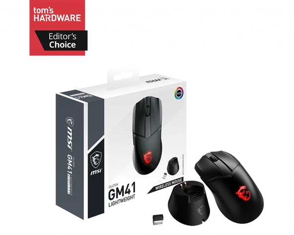 MSI GG CLUTCH GM41 LIGHTWEIGHT 76 GRAM ESPORTS WIRELESS GAMING MOUSE MAX 20000 DPI 1MS POLLING PIXART PAW-3370 OPTIK SENSOR OMRON SW