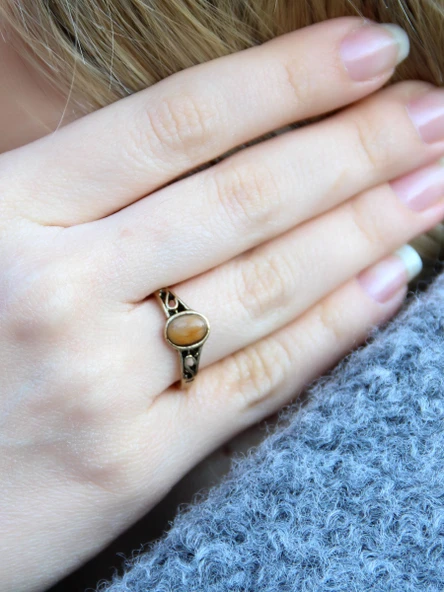 Doğal Taş Sitrin Doğal Taşlı Ayarlanabilir Antik Kadın Yüzük euy54s ürün görseli