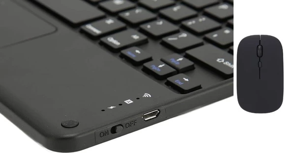 GTX Jaculus Tablet 10.4" Uyumlu Kablosuz Bluetooth Şarjlı TouchPad'li Klavye Mouse Seti - Siyah - Resim 2