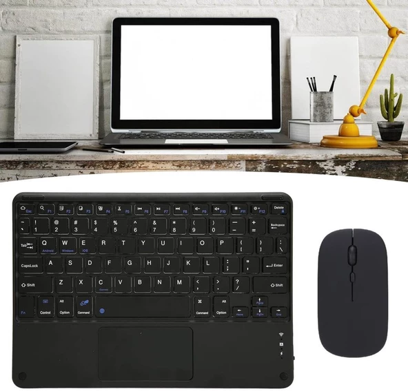 Xiaomi Redmi Pad 5 11" Uyumlu Kablosuz Bluetooth Şarjlı TouchPad'li Klavye Mouse Seti - Siyah - 3