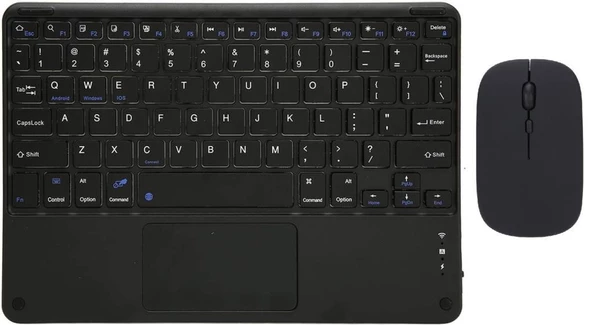 Lenovo Tab P11 ZA820003TR 11" Uyumlu Kablosuz Bluetooth Şarjlı TouchPad'li Klavye Mouse Seti - Siyah