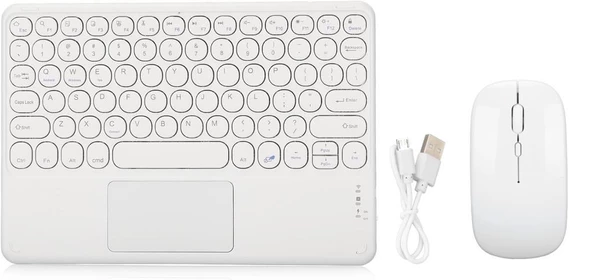 Xiaomi Redmi Pad 5 11" Uyumlu Kablosuz Bluetooth Şarjlı TouchPad'li Klavye Mouse Seti - Beyaz - 6