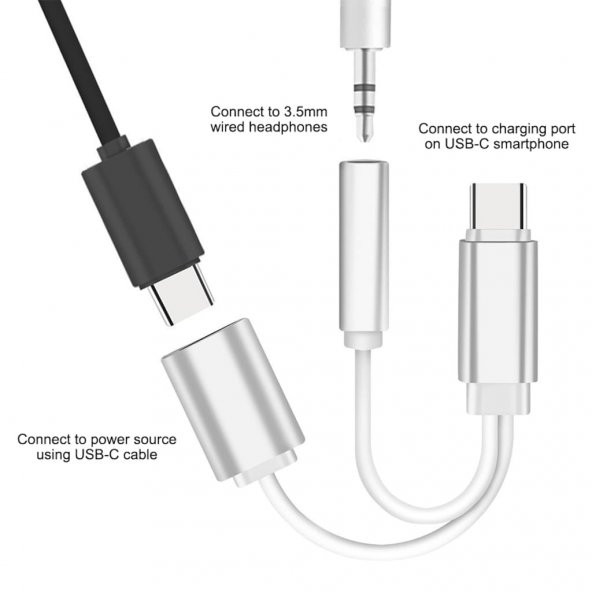 Type-C to 3.5mm Kulaklık Çevirici Aux Kulaklık + Şarj Dönüştürücü - 5