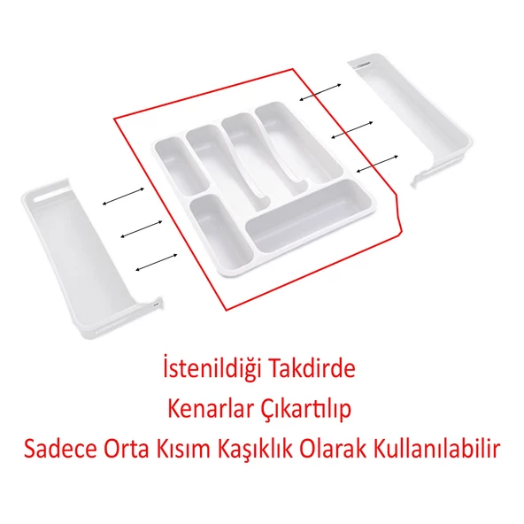 Kayar Kaşıklık Çekmece İçi Bıçak Kaşık Çatal Düzenleyici Çift Kanat Beyaz Açılabilir Ayarlanabilir - 4