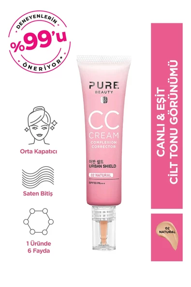 Pure Beauty Canlı ve Eşit CC Krem Spf50 Pa+++ Natural 30 ml