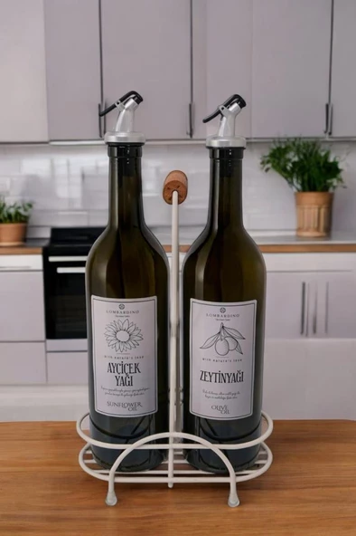Digithome Petra 2'li Krem Metal Standlı Ahşap Saplı Yağdanlık Seti Gümüş Etiketli Amber Yağlık 750 ML - 2