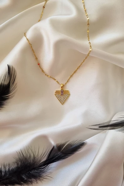 Kadın Zirkon Taşlı Seranay Model 2 li Kolye Gold - 2