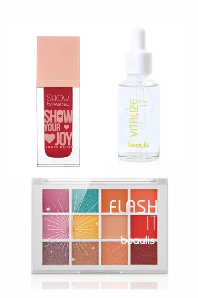 Show by Pastel Show Your Joy Liquid Blush - Likit Allık 52 Renkli Sedefli Mat Göz Farı Flash It 12'li Far Paleti Yüksek Pigmentli Vitalize It Serum Makyaj Bazı