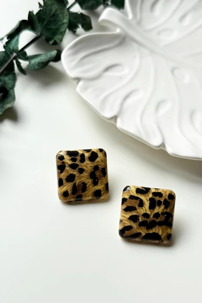 Kadın Leopar Desenli Üçgen Zarif Küpe