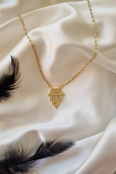 Kadın Zirkon Taşlı Seranay Model 2 li Kolye Gold - 3