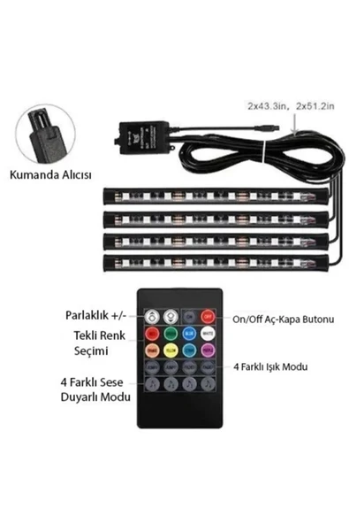Araç Içi Ayak Altı Led Sese Duyarlı 12'li - Rgb - 4