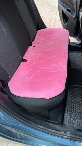 Yumuşak Tüylü Peluş Serme Oto Koltuk Koruyucu Minder Kılıf Ön Arka Şeker Pembe - 2
