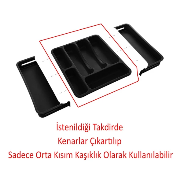Kayar Kaşıklık Çekmece İçi Bıçak Kaşık Çatal Düzenleyici Çift Kanat Siyah Açılabilir Ayarlanabilir - 7