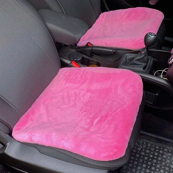 Yumuşak Tüylü Peluş Serme Oto Koltuk Koruyucu Minder Kılıf Ön Arka Şeker Pembe - 4