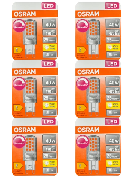 Osram 4W (40W) 2700K (Sarı Işık) G9 Duylu Dim Edilebilir Led Kapsül Ampul (6 Adet)
