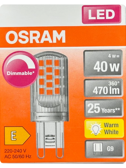 Osram 4W (40W) 2700K (Sarı Işık) G9 Duylu Dim Edilebilir Led Kapsül Ampul
