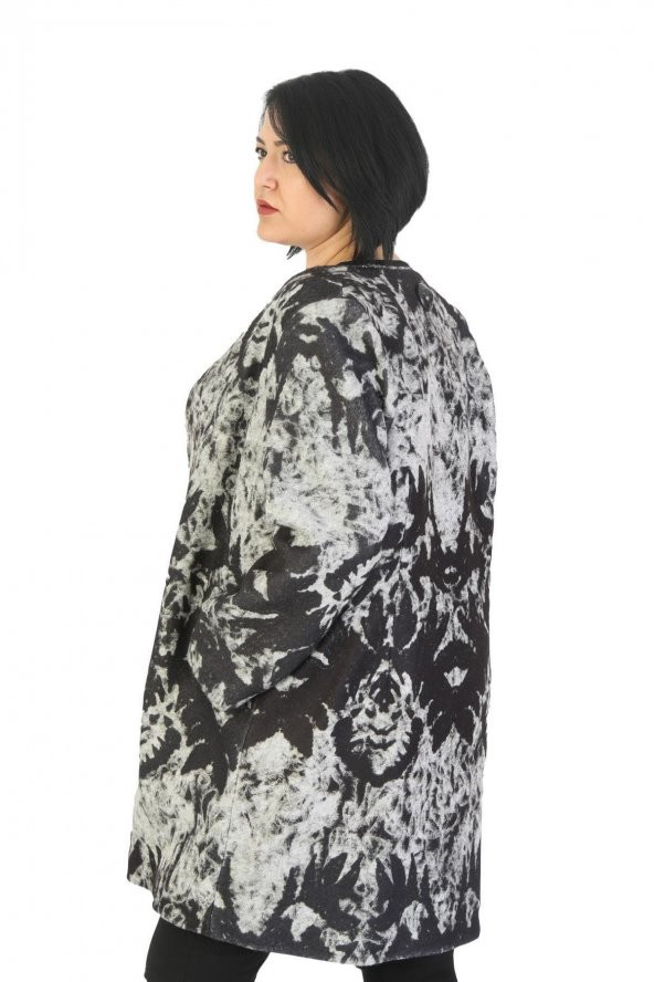 Fierte Kadın Büyük Beden Kaban Ayl3227 Yuvarlak Yaka Uzun Kol Çıt Çıt Kapama Spor Cep Desen Astar Keçe Kap Siyah - 3