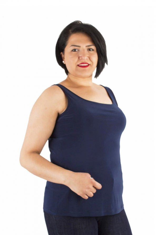 Fierte Kadın Büyük Beden Bluz Atlet Lm001 Geniş Yaka Askılı Spor Basic Yeşil Lacivert Beyaz Fuşya Siyah Haki - 2