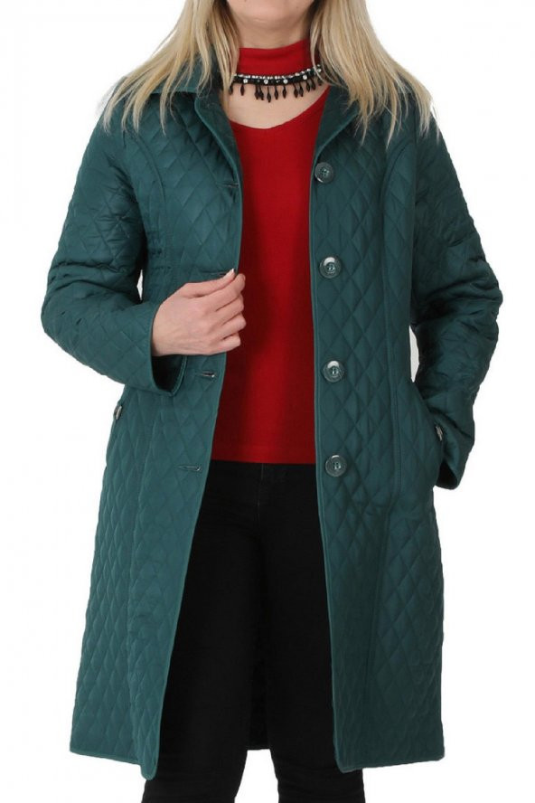 Fierte Kadın Büyük Beden Kaban Bşr8003 Çıkabilen Kapüşon Düğme Kapama Uzun Kol Spor Cep Kapitone Down Coat Kahverengi Yeşil Kırmızı - 4