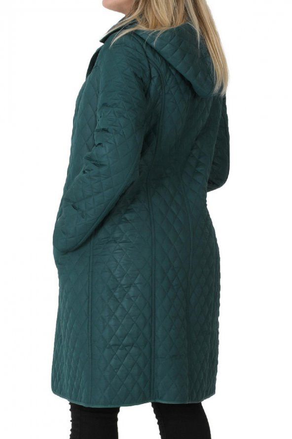 Fierte Kadın Büyük Beden Kaban Bşr8003 Çıkabilen Kapüşon Düğme Kapama Uzun Kol Spor Cep Kapitone Down Coat Kahverengi Yeşil Kırmızı - 5