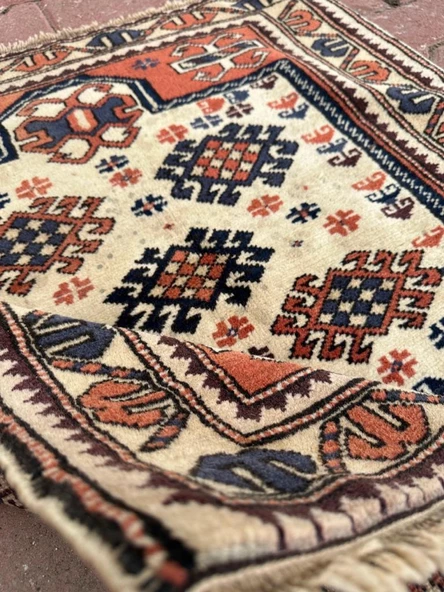 87x96 cm Küçük Boy El Dokuma Nostalji Kilim Küçük Dekoratif Halı - 4