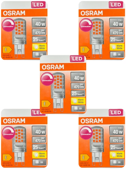 Osram 4W (40W) 2700K (Sarı Işık) G9 Duylu Dim Edilebilir Led Kapsül Ampul (5 Adet)