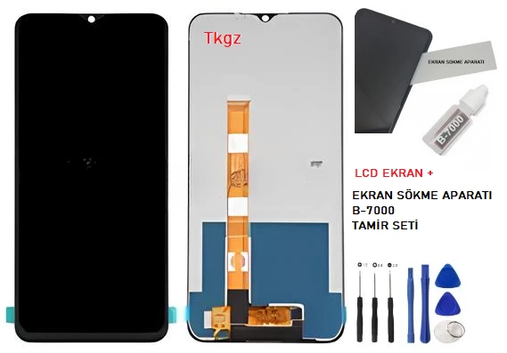 Tkgz - Oppo Realme C15 Uyumlu Lcd Ekran Dokunmatik Orijinal + B-7000 + TAMİR SETİ
